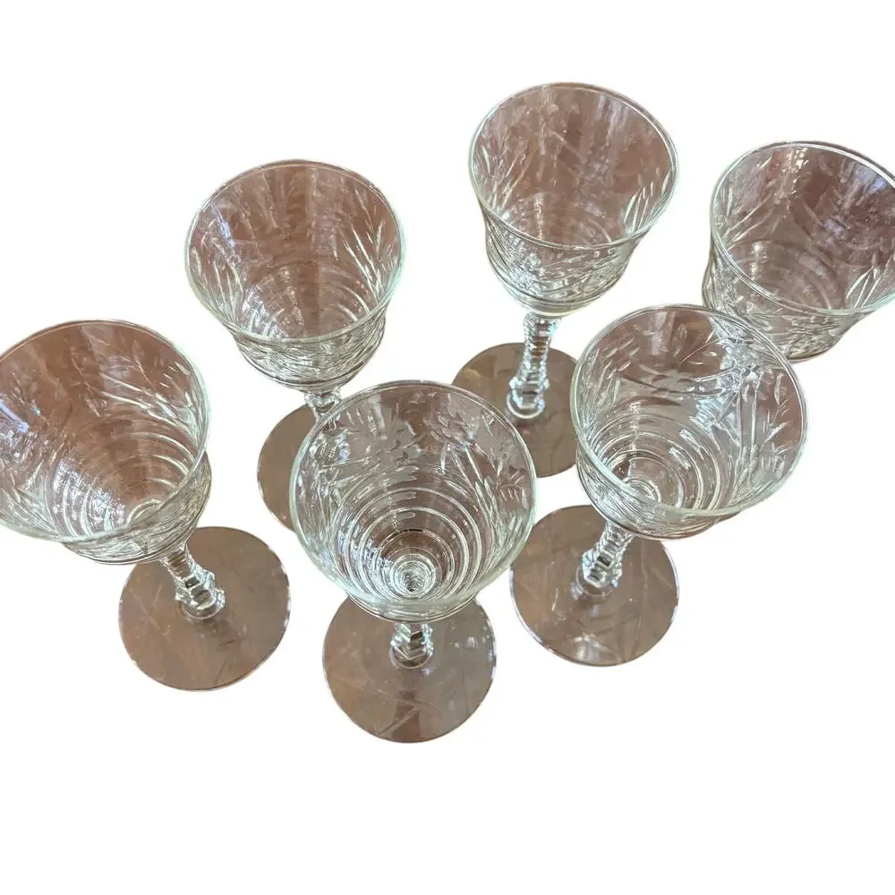 Vintage Rock Sharpe Arctic Rose crystal wine glasses SET of 6 mid century era